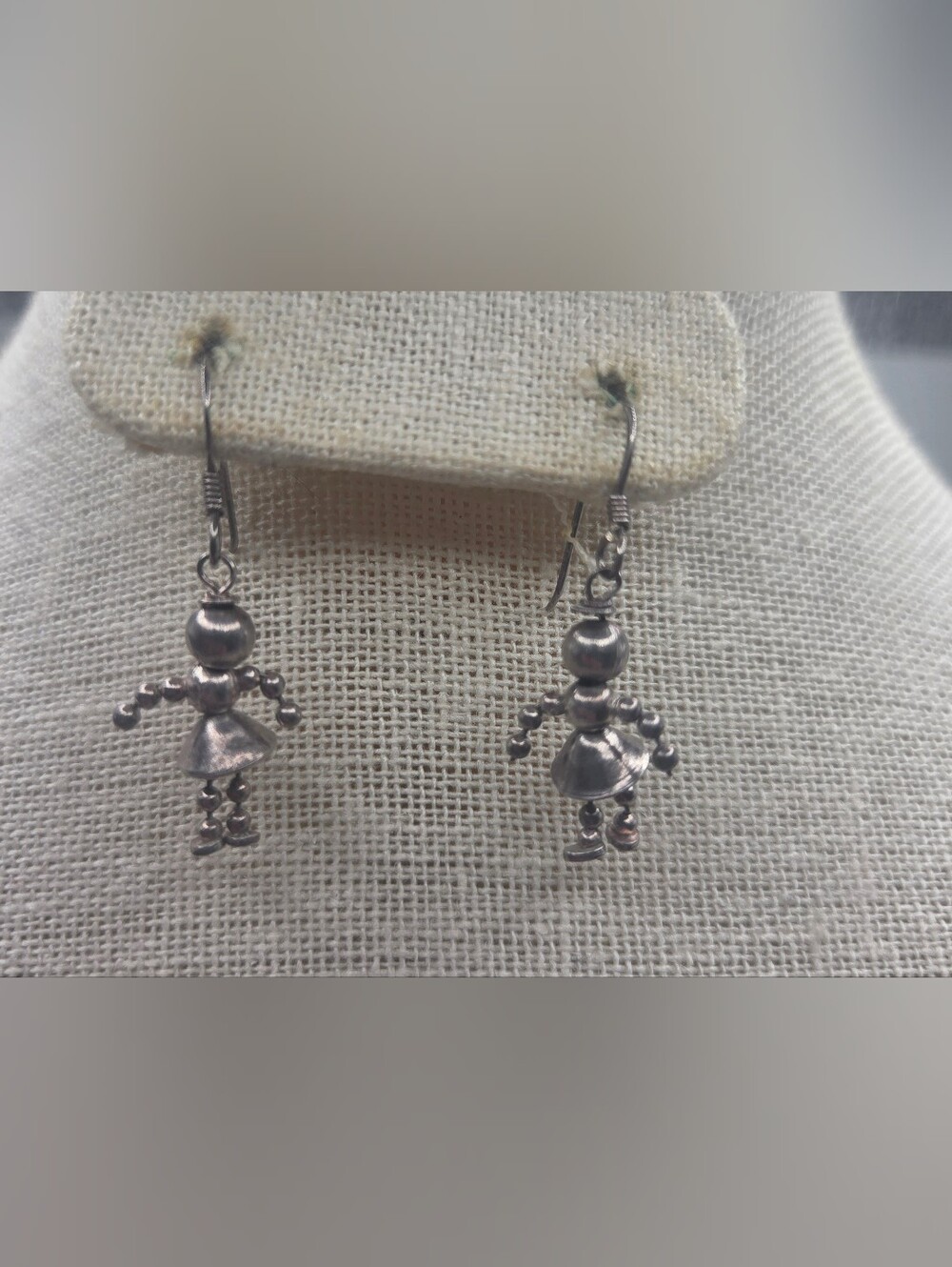 Vintage Sterling Silver 925 Beaded Girl Dangle Earrings